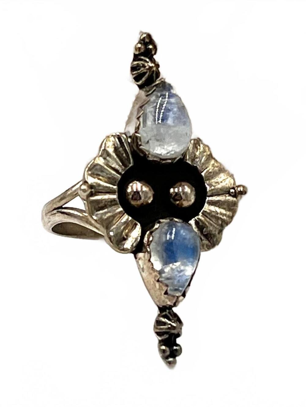 Native Navajo Ring Sterling Silver Moonstone Teardrop